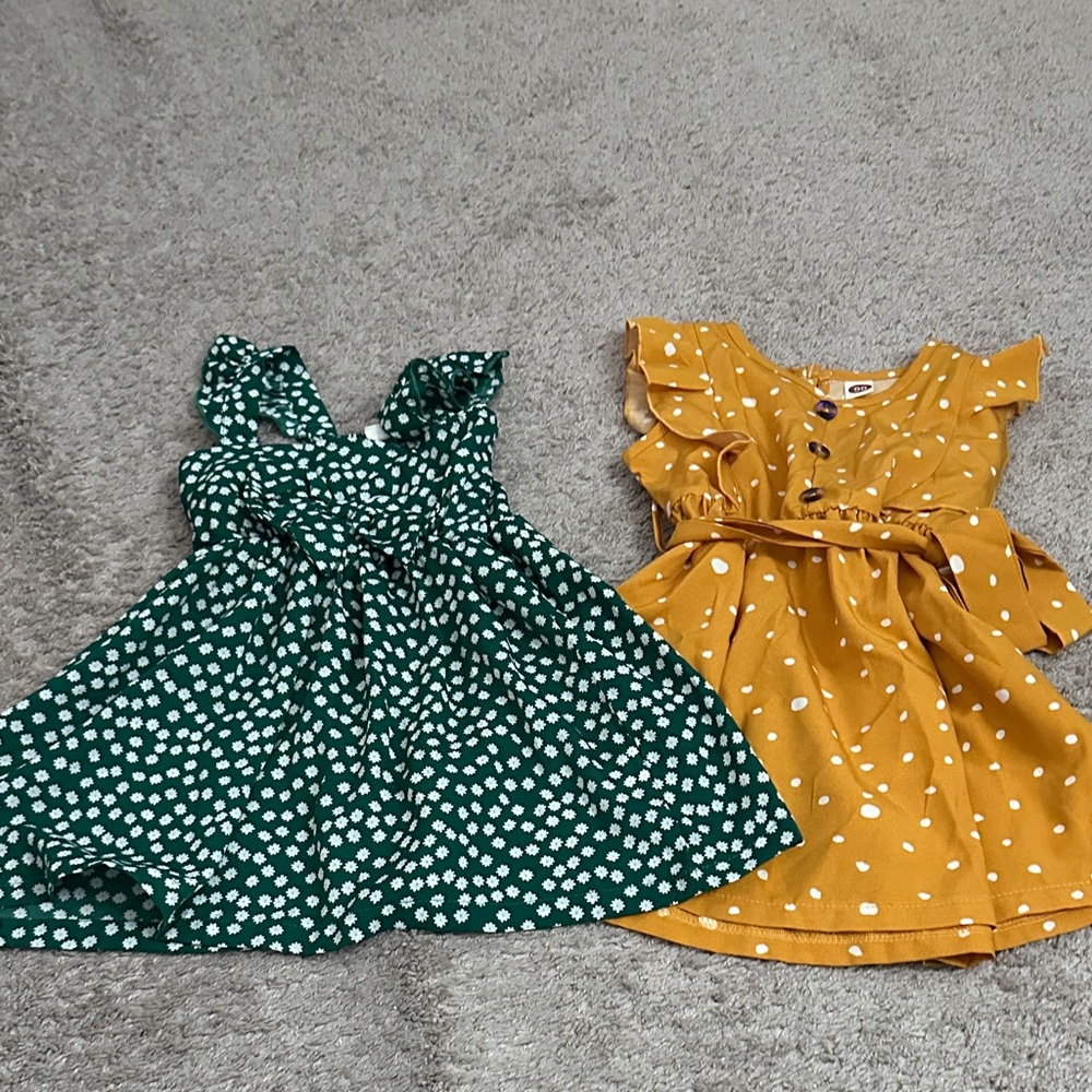 SHEIN Kids Dresses in Green and Mustard Polka Dots